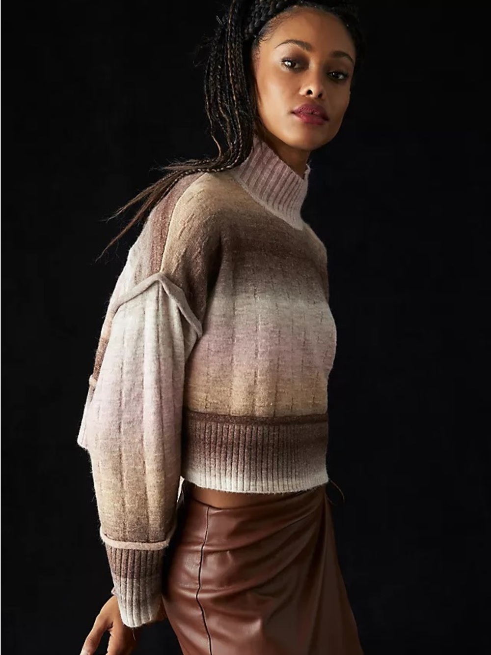 Pilcro Cropped Mock Neck Sweater